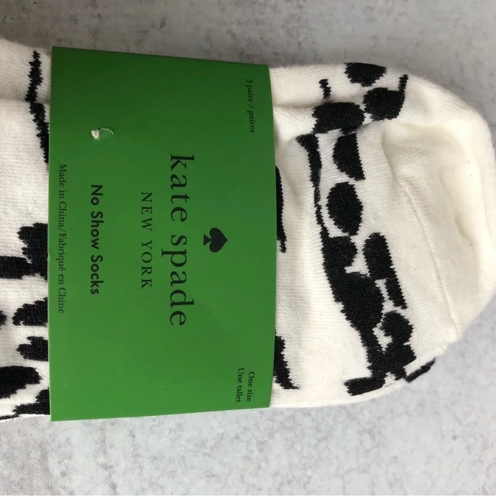 Kate Spade Womens White and Black Floral Knit Socks No Show Three Pack